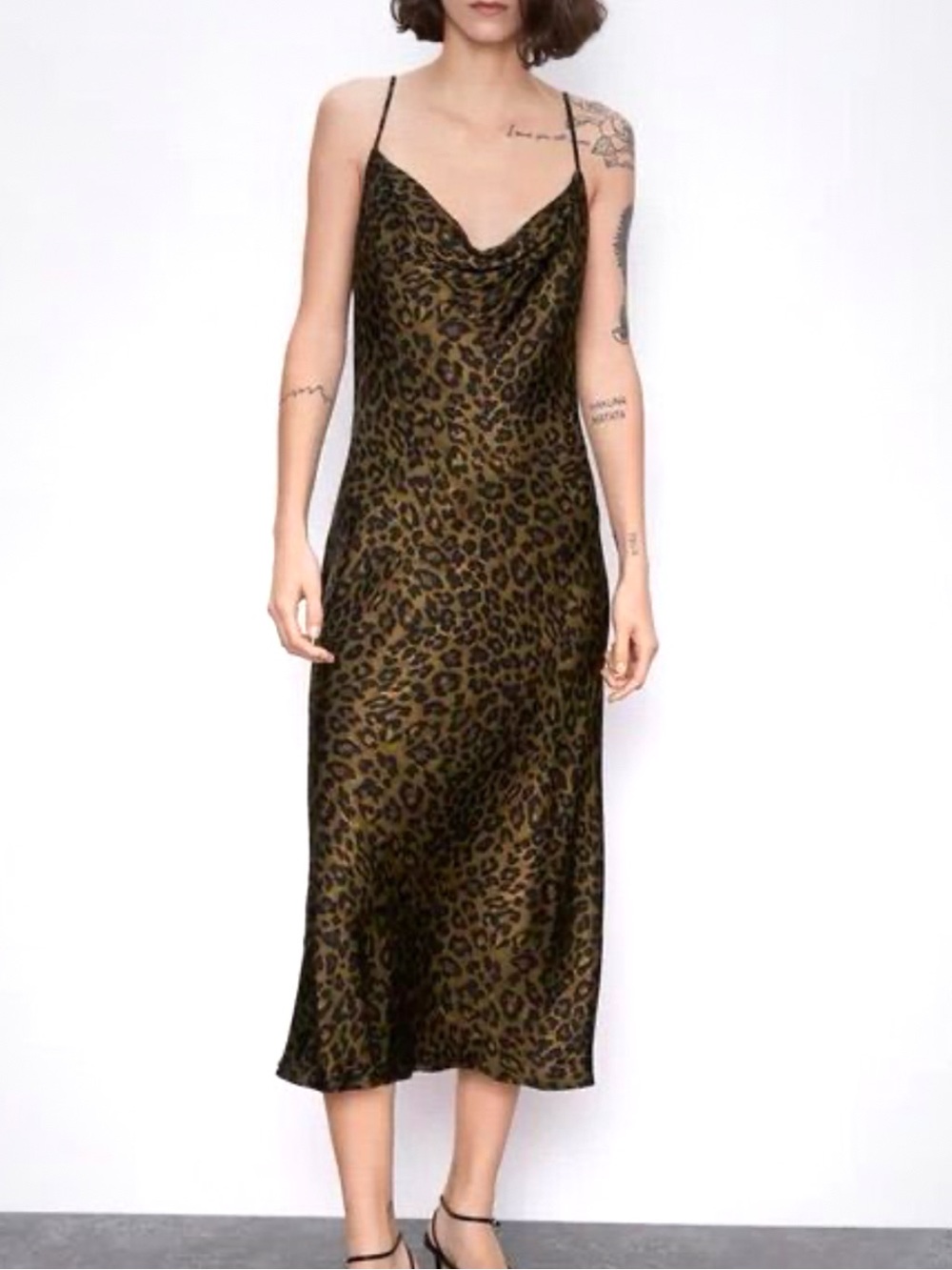 Zara Leopard Print Satin Slip Midi Dress
Size XS